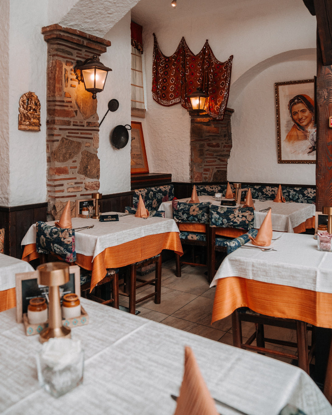 Dining room with set tables