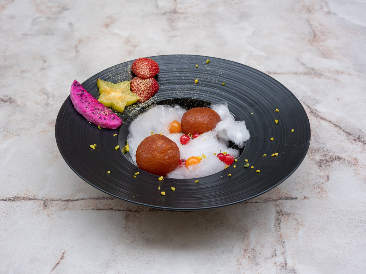 Gulab Jamun with spun sugar